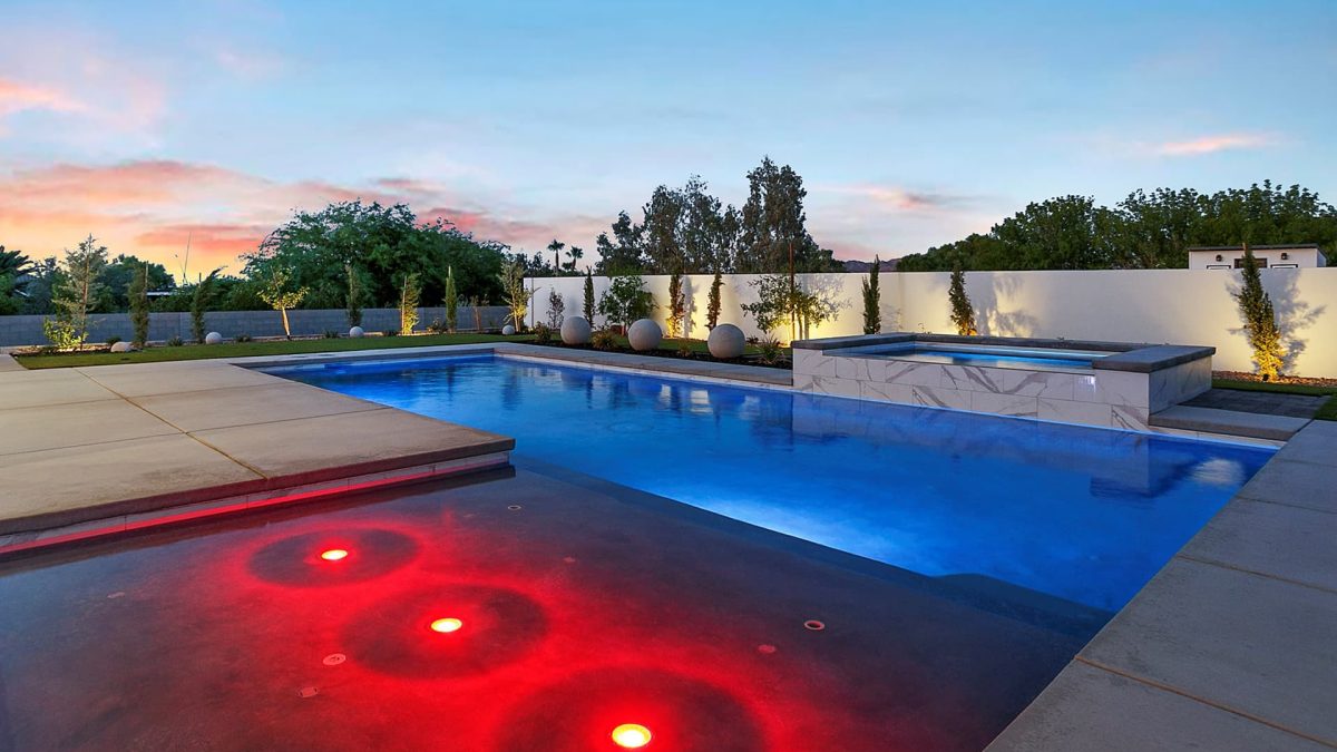 Pictured is new residential pool construction by H And H Pools LLC, a pool and spa builder based in Las Vegas, Nevada